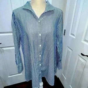 Peck and Peck Button Down,long sleeve shirt, railroad striped, w back tie detail